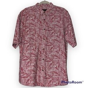 WOOLRICH men's casual button down shirt fishing newspaper hobbies red white